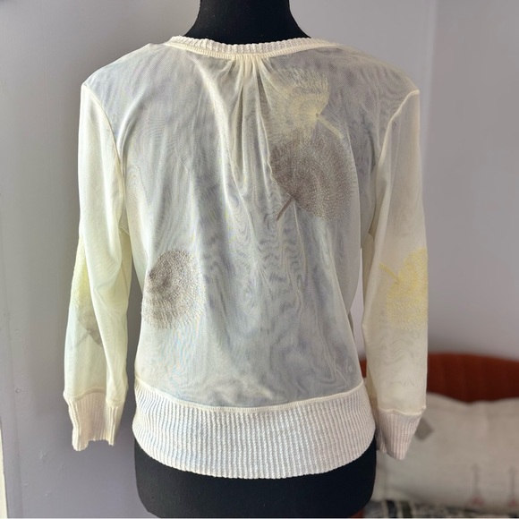 Nic + Zoé Mesh Fan Linen Blend Trim Cardigan Petite Med - Picture 5 of 7